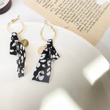 Black Cloth with White Leopard Pattern Hoop Earrings