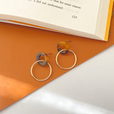 Amber Pattern Hoop with Alloy Hoop Earrings