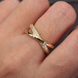 Zircon Cross Hollow Double Layer Open Ring