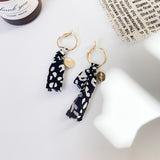 Black Cloth with White Leopard Pattern Hoop Earrings