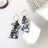 Black Cloth with White Leopard Pattern Hoop Earrings