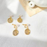 Pearl Gold Coin Vintage Earrings