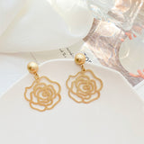 Rose Flower Hollow Matte Gold Earrings