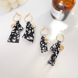 Black Cloth with White Leopard Pattern Hoop Earrings