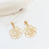 Rose Flower Hollow Matte Gold Earrings