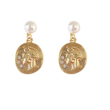 Pearl Gold Coin Vintage Earrings