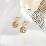 Pearl Gold Coin Vintage Earrings