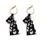 Black Cloth with White Leopard Pattern Hoop Earrings