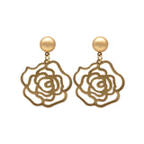 Rose Flower Hollow Matte Gold Earrings